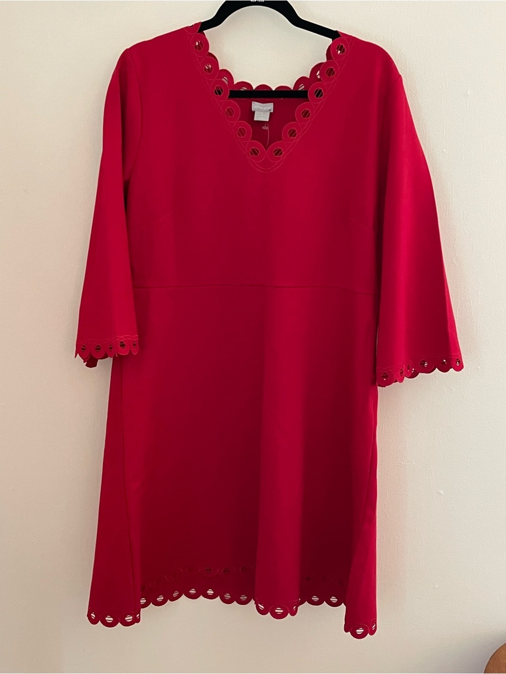 Chico’s Wild Poppy Ponte Dress Openwork Trim 3/XL NWT Flaw